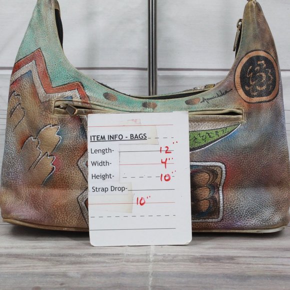 Vintage Anuschka Multicolor Hand Painted Leather Purse Hobo Shoulder Handbag - Picture 11 of 11